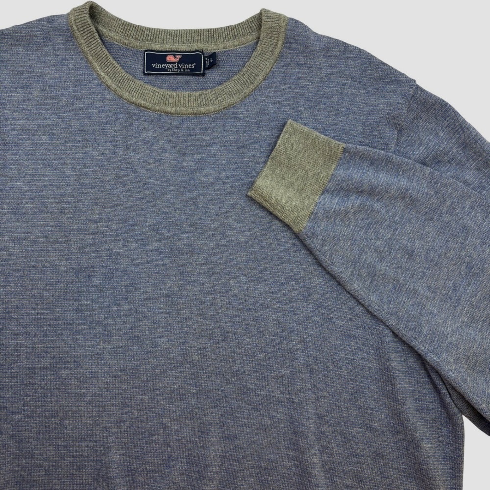 Vineyard Vines Mens Large Blue Gray Cotton Wool Blend Crewneck Sweater Pullover